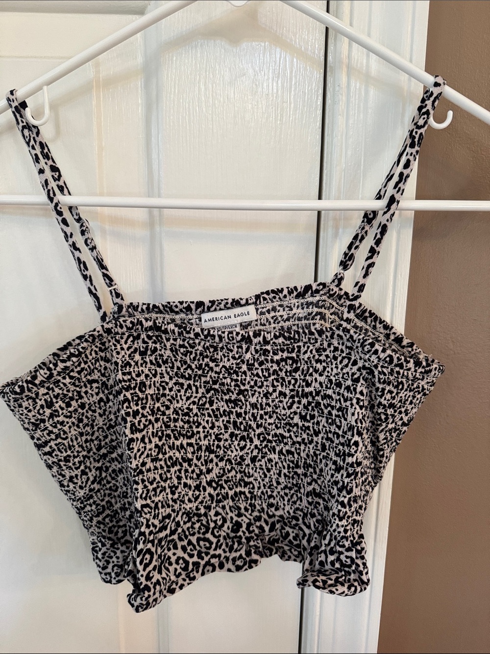 American Eagle Outfitters Black & White Leopard Smocked Cami